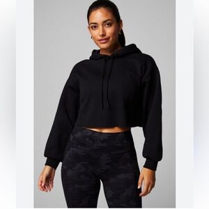 Fabletics Black Cropped Fleece Hoodie Raw Hemline